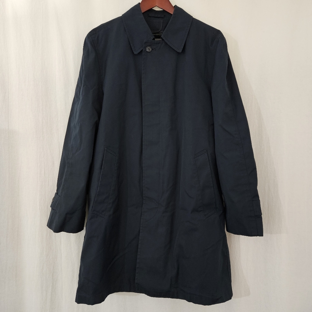London Fog Vintage Trench Coat with Removable Faux Fur Lining in Navy Blue